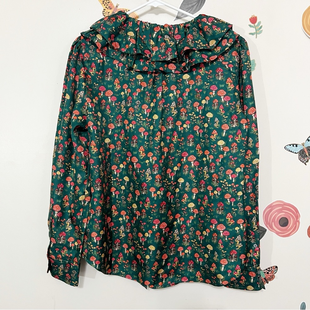 J.Crew Collection silk-twill ruffle-collar top in mushroom floral M NWT - Picture 4 of 10